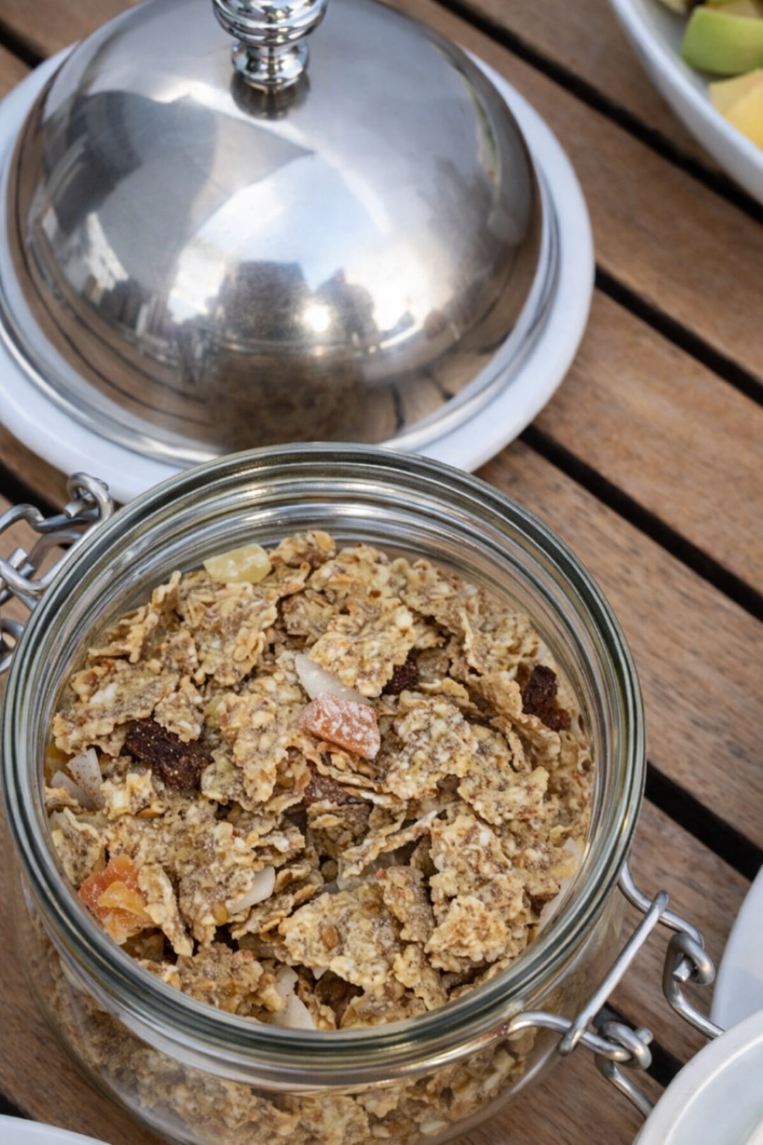 Homemade granola and healthy breakfast selection in Santorini suite
